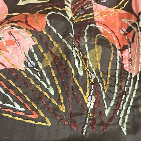 Talbots Skirt Women 2 Petite Brown Pink Floral Pleated Midi A Line Silk Blend - Picture 4 of 8